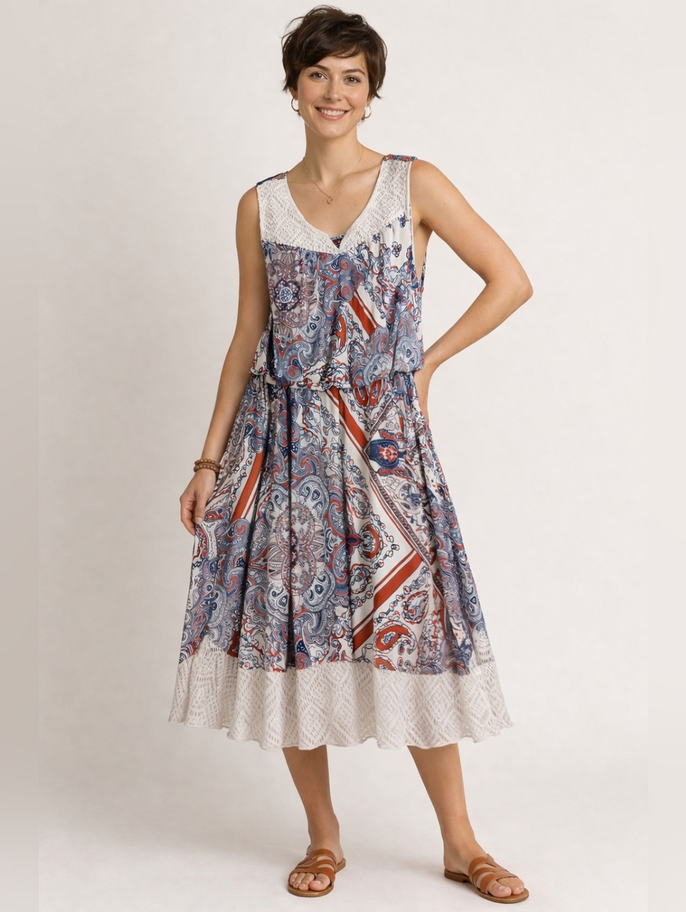 Women's Size Large Paisley and Lace Midi Dress Bohemian Hipster Indie